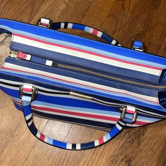 •KATE SPADE•RED/WHITE/BLUE/BLACK STRIPED LAUREL WAY DALLY MEDIUM ZIP TOP TOTE